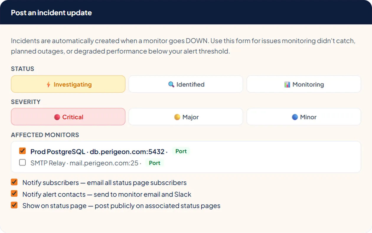 Without monitoring, a closed port surfaces as customer-facing checkout errors
